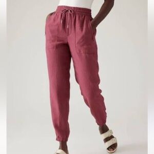 Athleta Retreat 100% Linen Joggers Women’s 10 Coffeeberry Red Breathable Pants